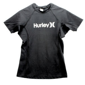 Hurley L Unisex T-Shirt Solid Black Logo Nylon Athletic Short Sleeve Surf Skate
